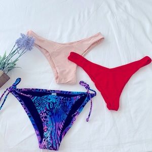 NWOT VS, Billabong & ZAFUL swim cheeky bottoms, size XS, red, blue/purple, pink